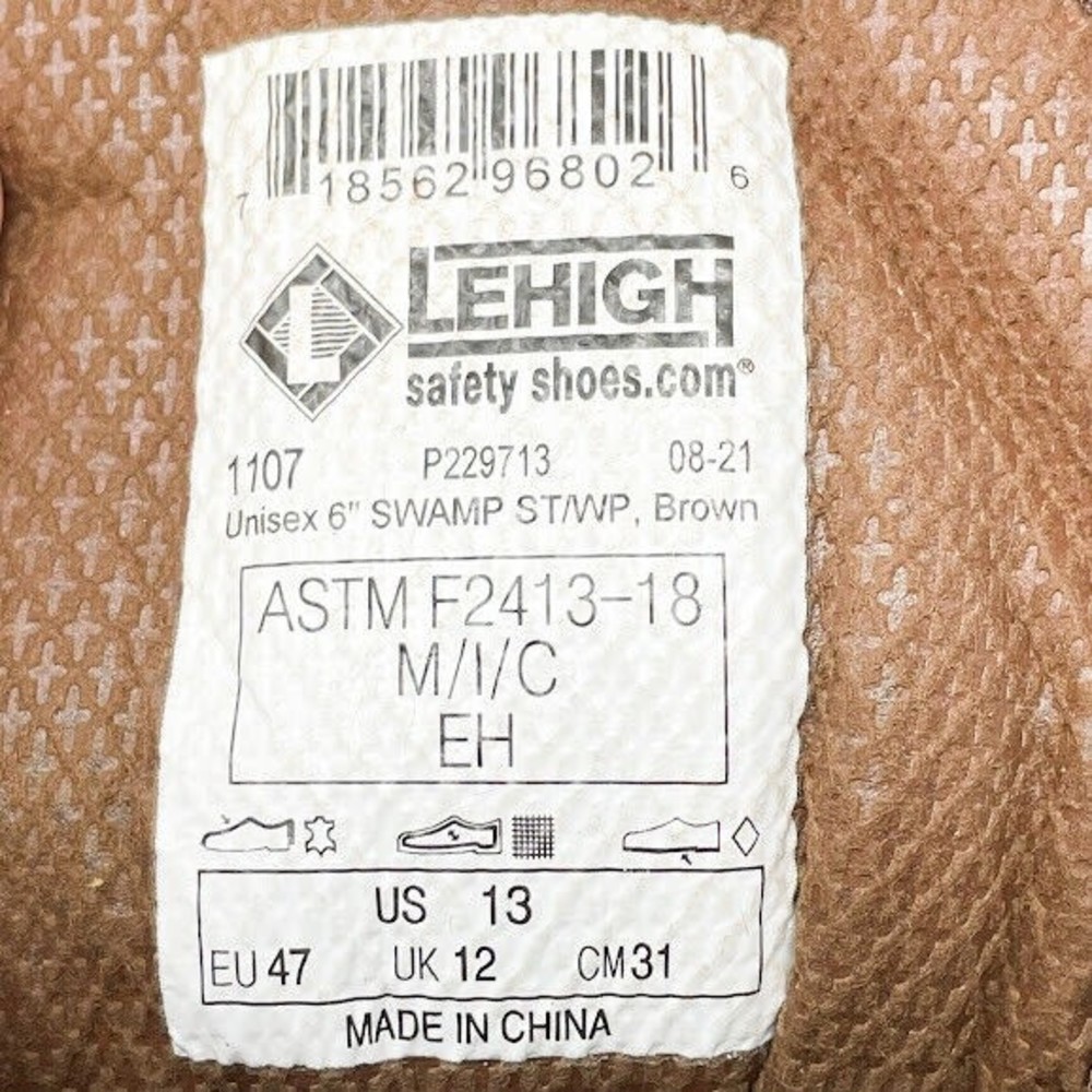 Lehigh Safety Shoes Swampers Unisex 6" Steel Toe Waterproof Work Boots Sz 13 NEW - Picture 8 of 10